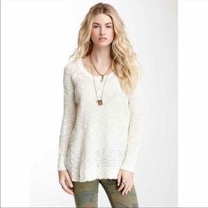 Free People Honeycomb Jeepster Pullover Sweater in Ivory Cream XS